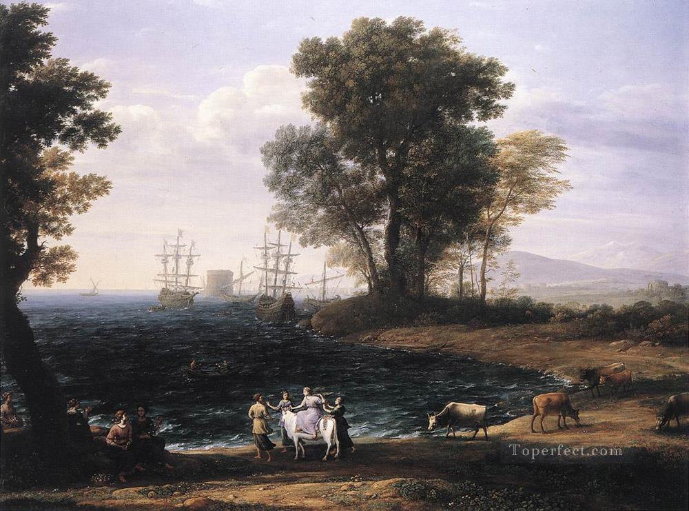 Escena costera con el paisaje del Rapto de Europa Claude Lorrain Pintura al óleo